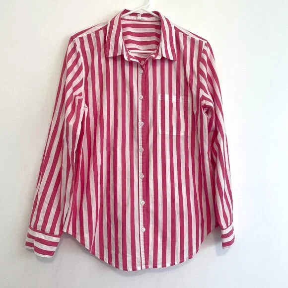 MAURICES Pink Striped Button Up Shirt White 100% Cotton Long Sleeve Button Down - Picture 2 of 16